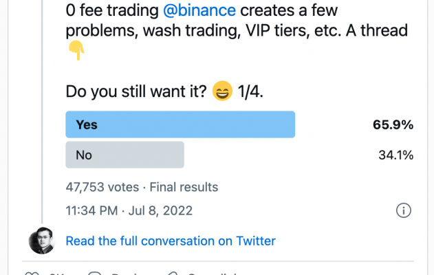 Пользователи Binance голосуют за сохранение бесплатных транзакций
